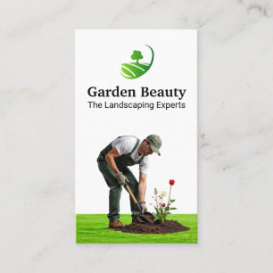 Gardener Planting Flowers   Landscape Logo Business Card
