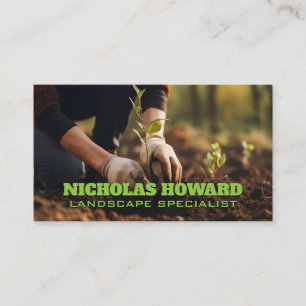 Gardener Planting Trees in the Soil Business Card