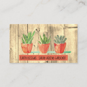 Gardener Rustic Wood Watercolor Wood & Plants Business Card