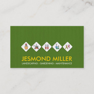 Gardener services colourful icons - cool modern business card