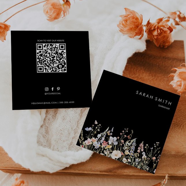 Gardener Summer Multicolor Wildflower QR Code  Square Business Card (Creator Uploaded)