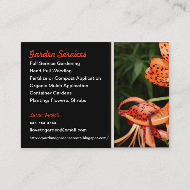 Gardener Tiger Lily Floral Business Card (Front)
