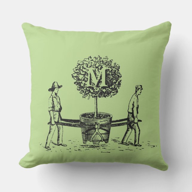 Gardeners and tree Monogram Outdoor Pillow 1 (Front)