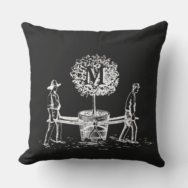 Gardeners and tree Monogram Outdoor Pillow 2 (Front)