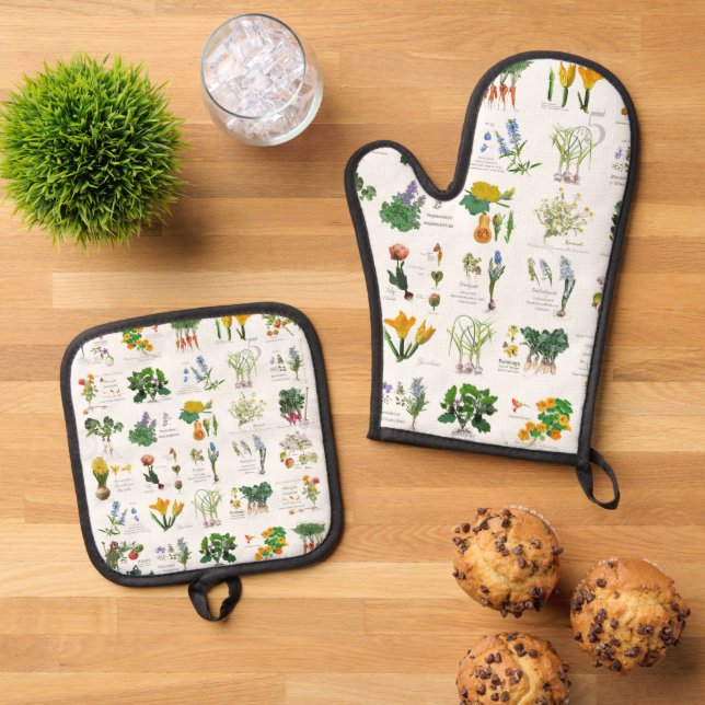 Gardener's harvest and cooking apron. oven mitt & pot holder set (Top Down)
