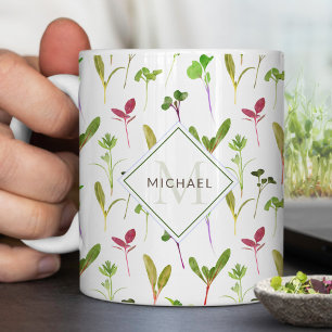 Gardeners Monogram Watercolor Seedling Pattern Coffee Mug
