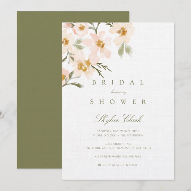 Gardenia Blush Watercolor Abstract Floral Invitation (Front/Back)