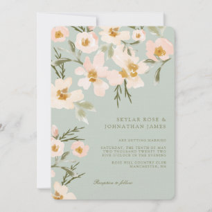 Gardenia Blush Watercolor Abstract Floral Mint Invitation