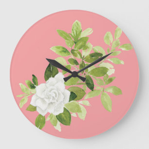 Gardenia cape jasmine floral watercolor large clock