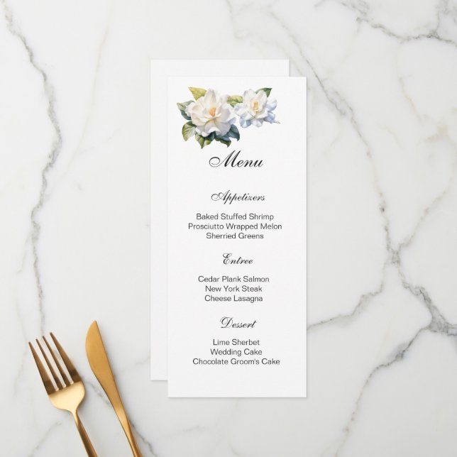 Gardenia Floral Menu Card (Front/Back In Situ)