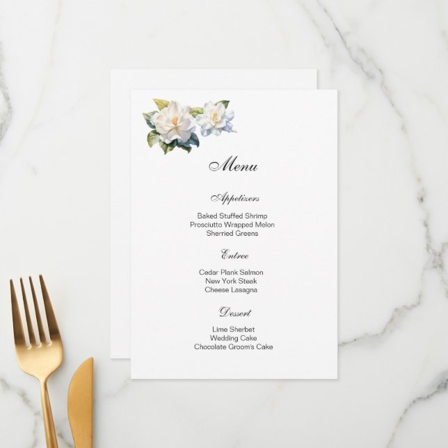 Gardenia Floral Menu Card (Front/Back In Situ)