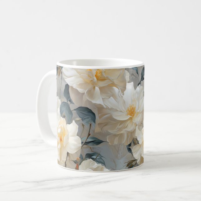 Gardenia Flowers Pattern Coffee Mug (Front Left)