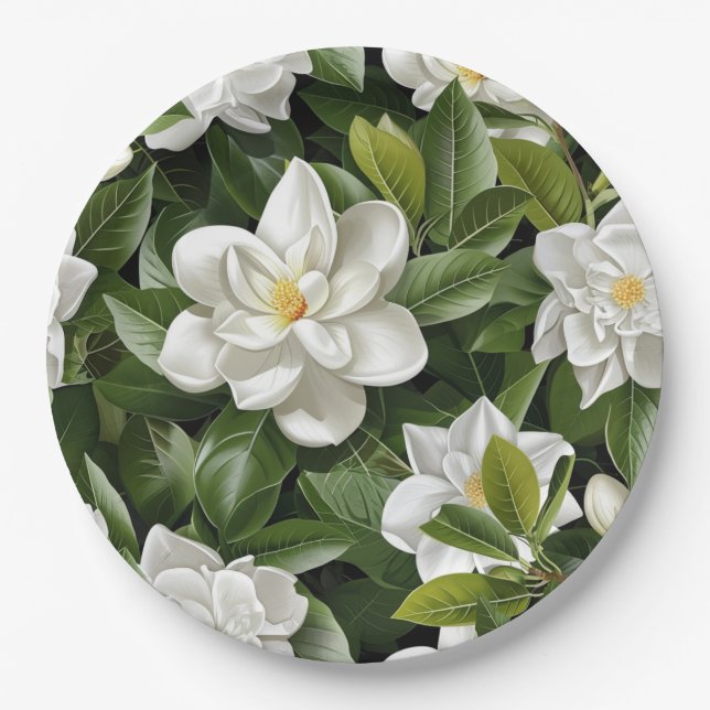 Gardenia Flowers Wrapping Paper Plate (Front)