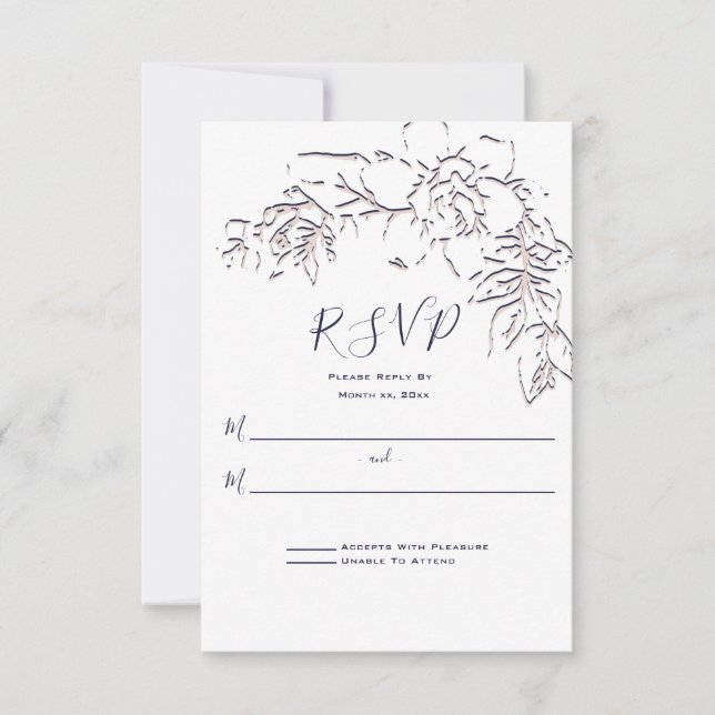 Gardenia, Navy and Blush, Wedding RSVP Card (Front)