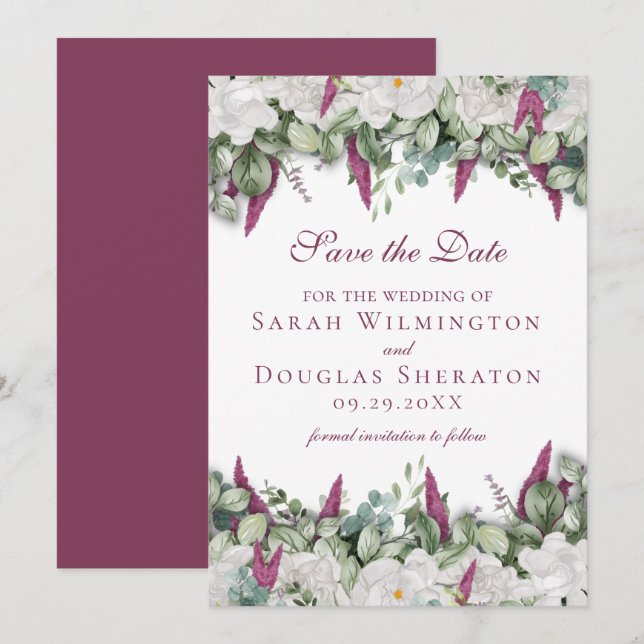 Gardenia / Snapdragon Purple Save the Date Card (Front/Back)