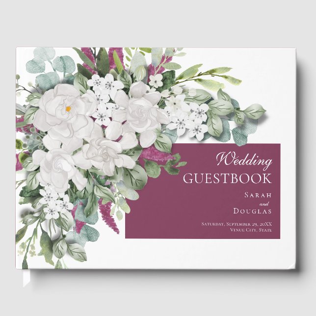 Gardenia / Snapdragon Purple Wedding  Guest Book (Front)