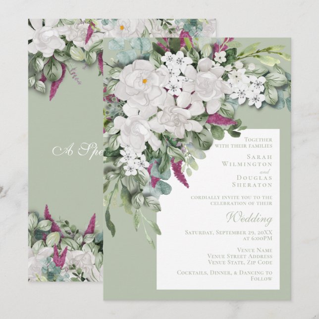 Gardenia / Snapdragon Wedding Sage Invite (Front/Back)
