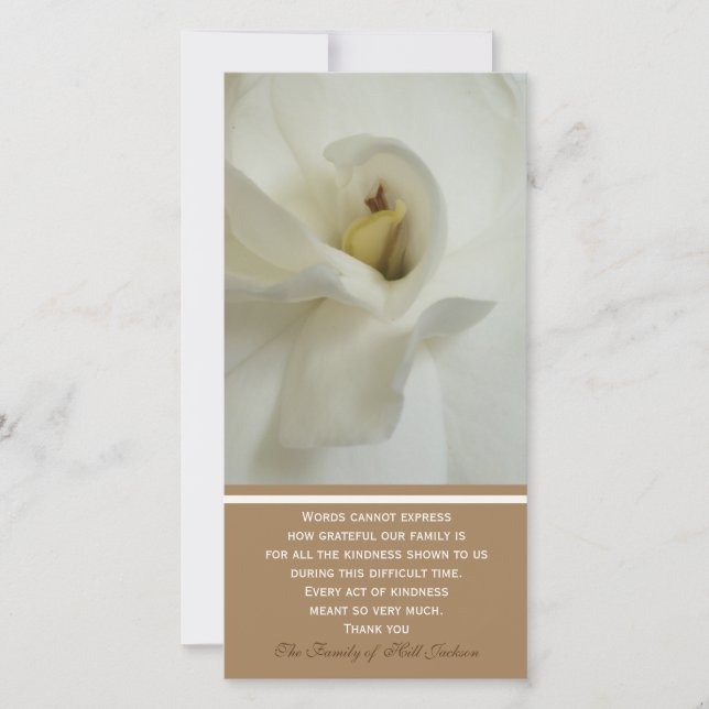 Gardenia Sympathy Memorial Thank You Photo Card (Front)