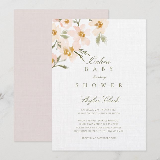 Gardenia Watercolor Florals Online Baby Shower Invitation (Front/Back)