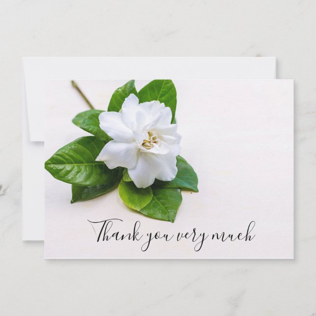 Gardenia white flower on wooden background thank you card (Front)