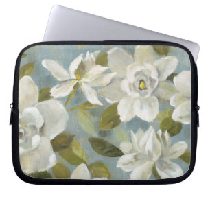 Gardenias on Slate Blue Laptop Sleeve