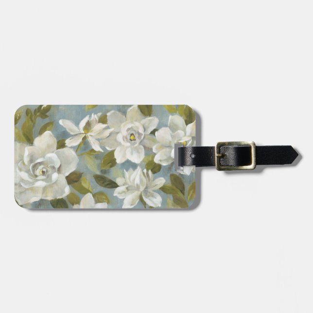 Gardenias on Slate Blue Luggage Tag (Front Horizontal)