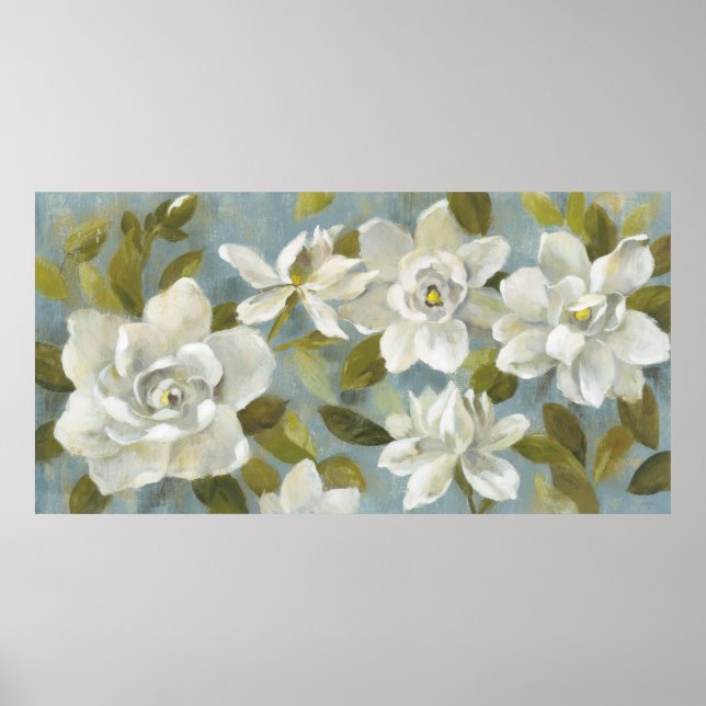 Gardenias on Slate Blue Poster (Front)