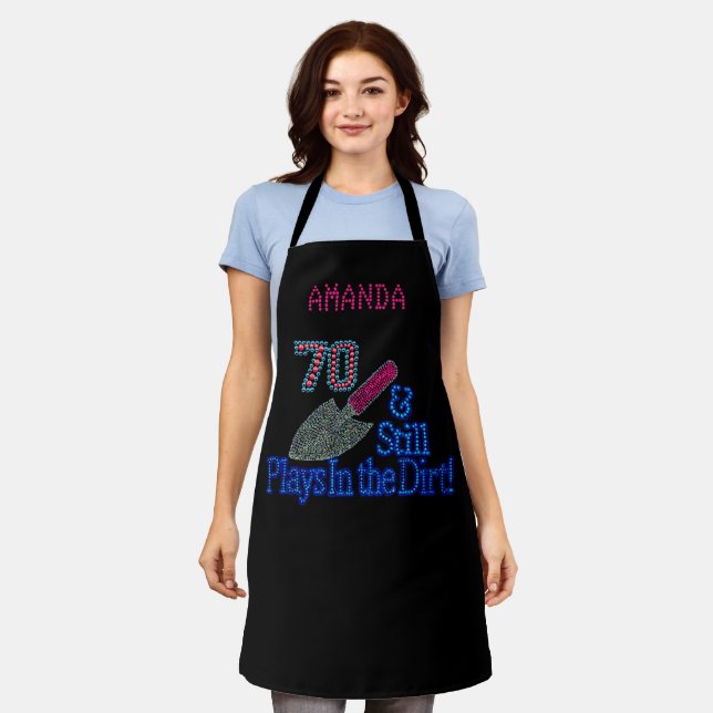 Gardening 70th B'day Personalised All-Over Print   Apron (Worn)