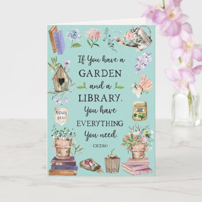 Gardening and Library Quote Floral Garden Greeting Card (Orchid)