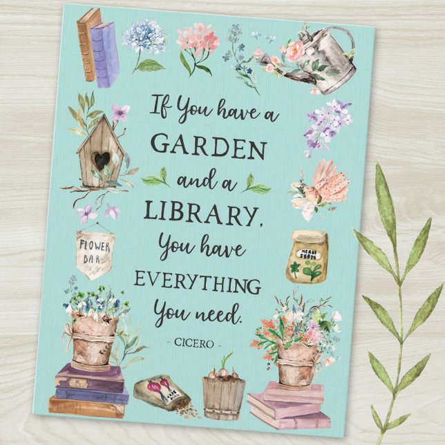 Gardening and Library Quote Floral Graden Postcard (Close up)