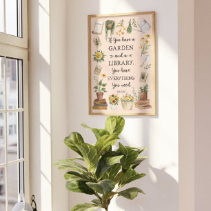 Gardening and Library Quote Sunflower and Herbs Poster