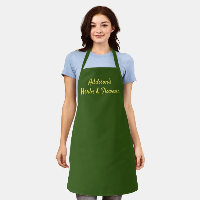 Gardening apron, herbs, green, your own words on apron (Worn)