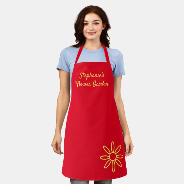 Gardening apron, pretty, red, simple, your words apron (Worn)