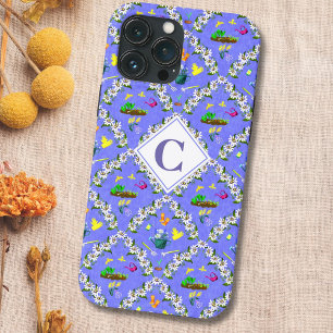 Gardening Blue Passionflower Pattern Monogram iPhone 13 Pro Max Case