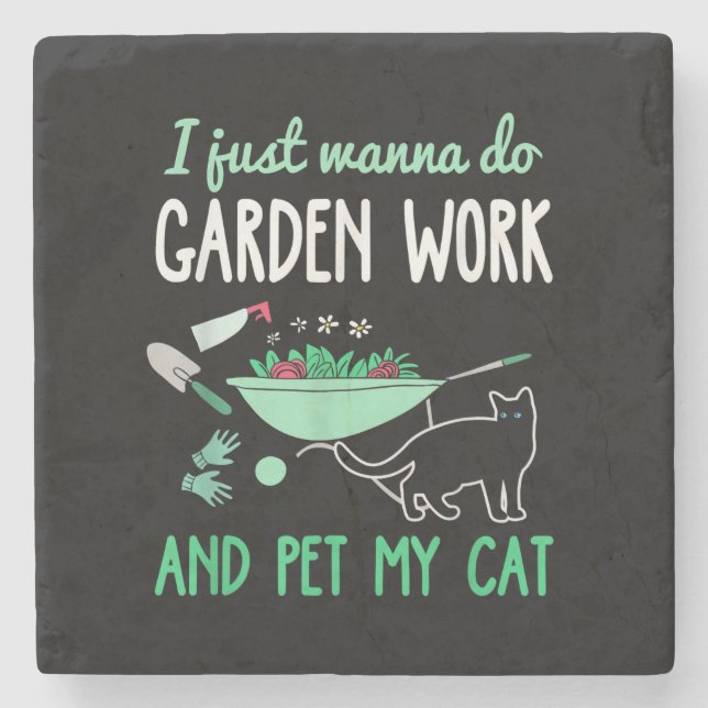 Gardening Cat Lover | Funny Garden Work Gift Stone Coaster (Front)