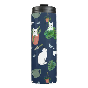 Gardening Cats White Kitty Plants Blue Tumbler
