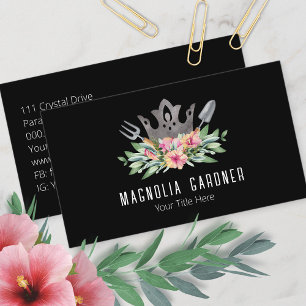 Gardening Crown Boho Chic Watercolor Tools Flowers Business Card