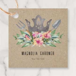 Gardening Crown Boho Chic Watercolor Tools Flowers Favour Tags