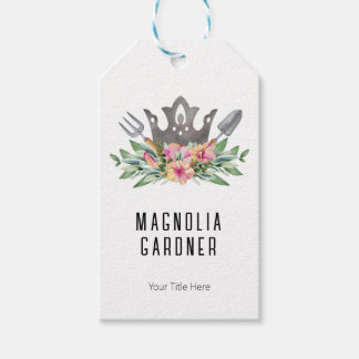 Gardening Crown Boho Chic Watercolor Tools Flowers Gift Tags