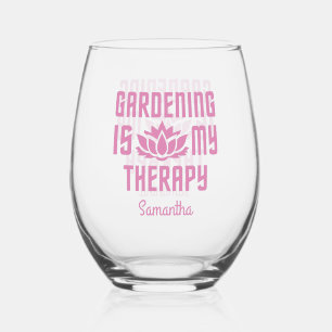Gardening custom name & colour button stemless wine glass