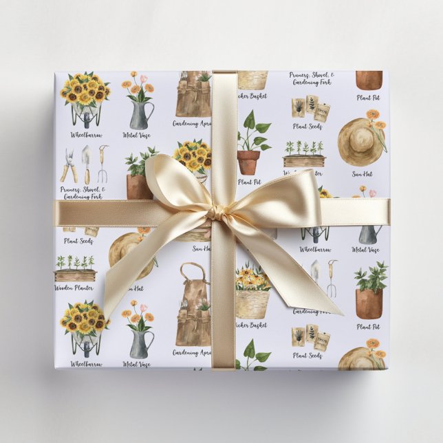 Gardening Essential Watercolor Sunflower Pattern Wrapping Paper (In situ)