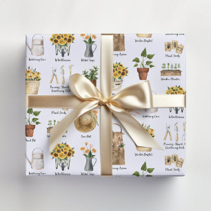 Gardening Essential Watercolor Sunflower Pattern Wrapping Paper Sheet