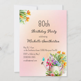 Gardening Flowers 80th Birthday Party Invitation