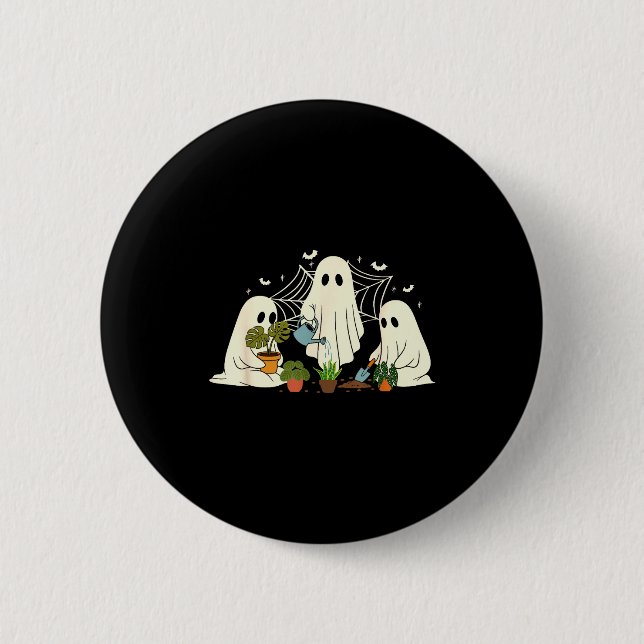 Gardening Garden Halloween Ghost Plant Lover Men W 6 Cm Round Badge (Front)