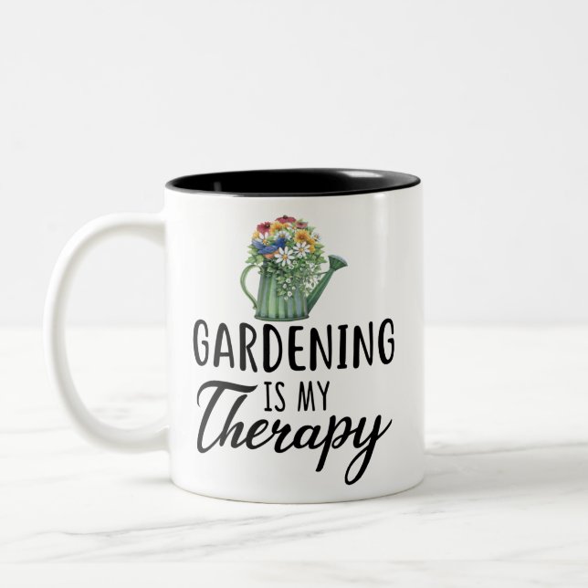 Gardening Gift, Gardening Is My Therapy ,Gardening Two-Tone Coffee Mug (Left)