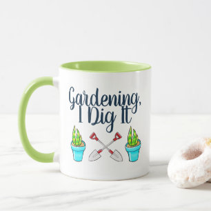 Gardening, I Dig It Potted Succulents & Shovels Mug
