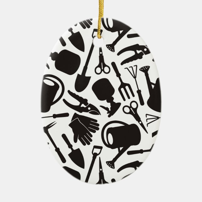 Gardening Icons Silhouettes Ceramic Tree Decoration (Front)