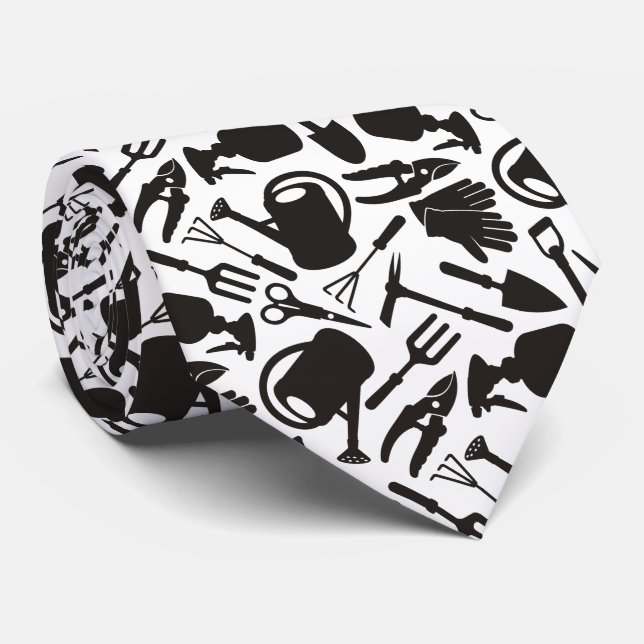 Gardening Icons Silhouettes Tie (Rolled)