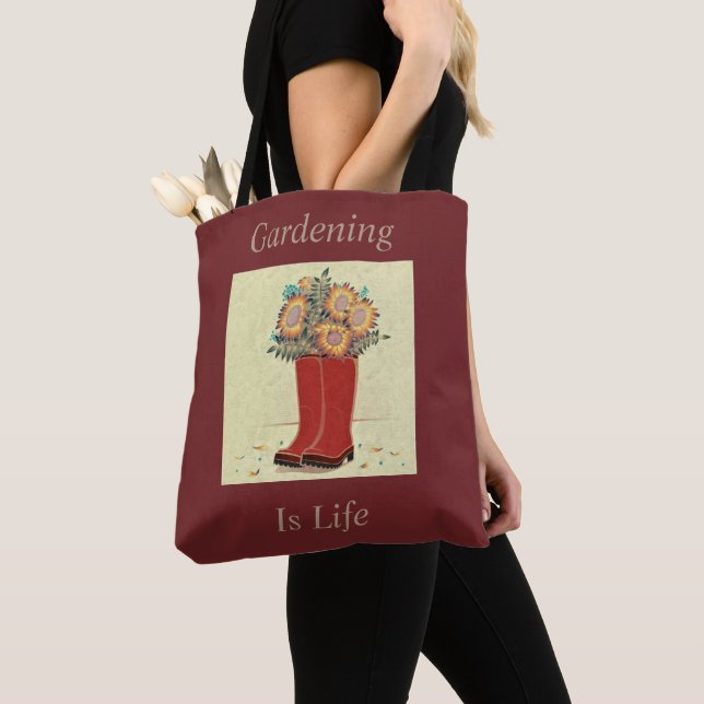 "Gardening Is Life" Red Tote Bag (Close Up)