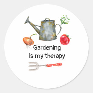 Gardening is my therapy vegetables watering pot classic round sticker